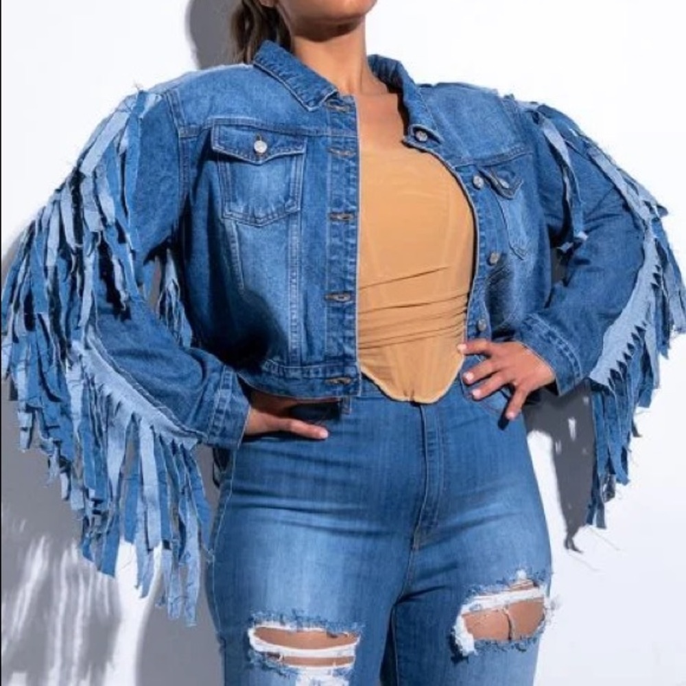 Azalea Wang Plus Denim Fringe Jacket